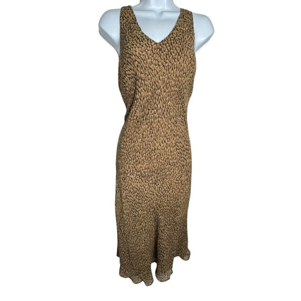 Ann Taylor Dress 4 Silk Animal Print Midi V Neck Crisscross Back Vintage y2k - Picture 8 of 8